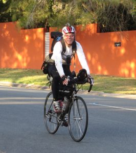 Peter Freeman finishing a15,400 kilometer unsupported bicycle journey around Australia.
